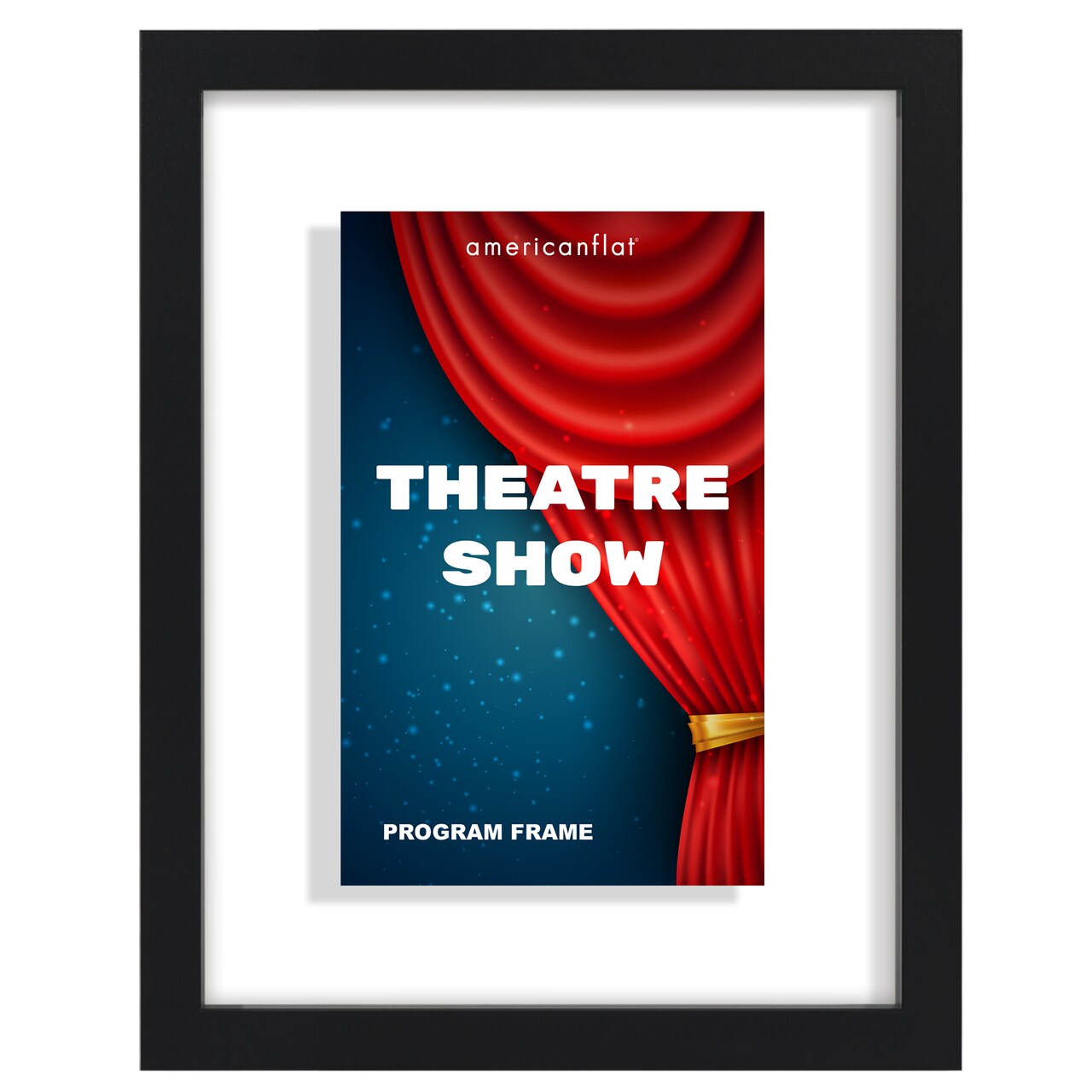 Americantflat 9.5x12 Floating Frame for Playbills - Ideal for Theatre Posters - Easy Open Buttons for Loading Pictures - Playbill Frame - Shatter Resistant Glass - Hanging Hardware - Black